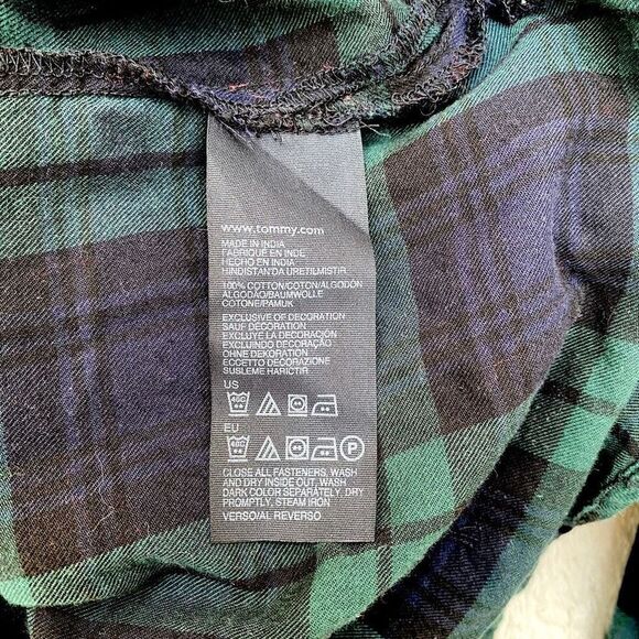 Tommy Hilfiger Black Green Check Plaid Button Front Blouse - Picture 5 of 5